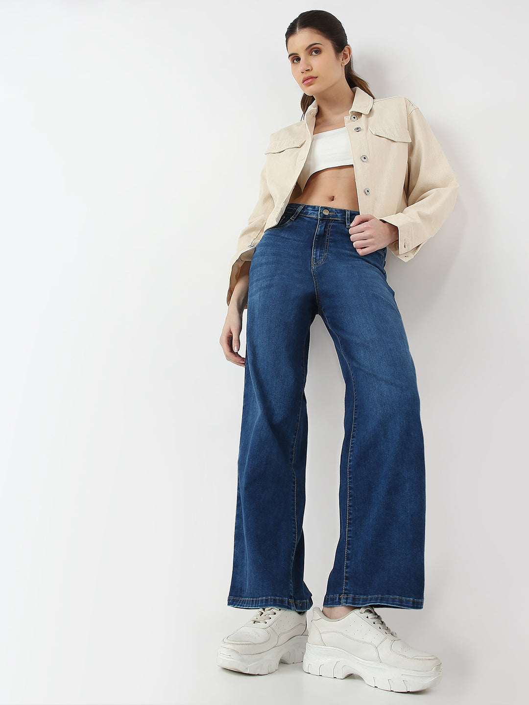 Women High Rise Wide Leg Jeans