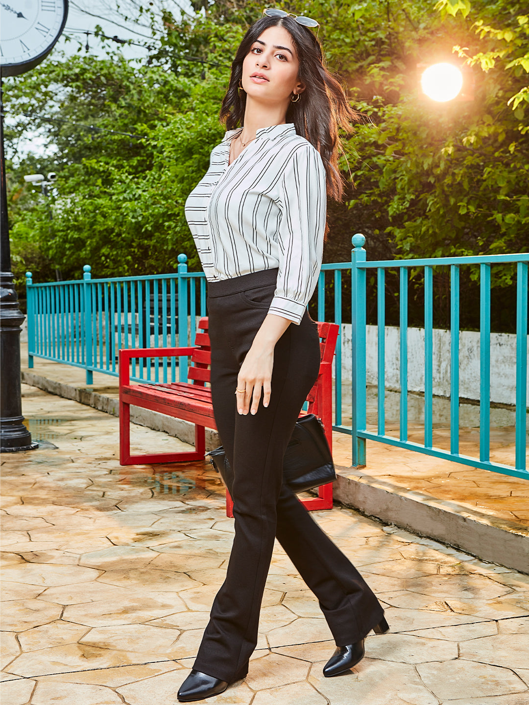 Women Striped Slim Fit Black/White Shirt