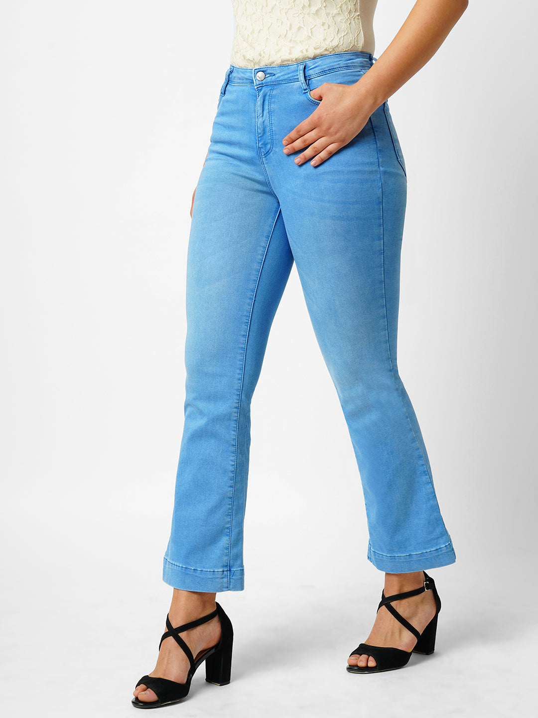 Women High-Rise Mini Flare Jeans