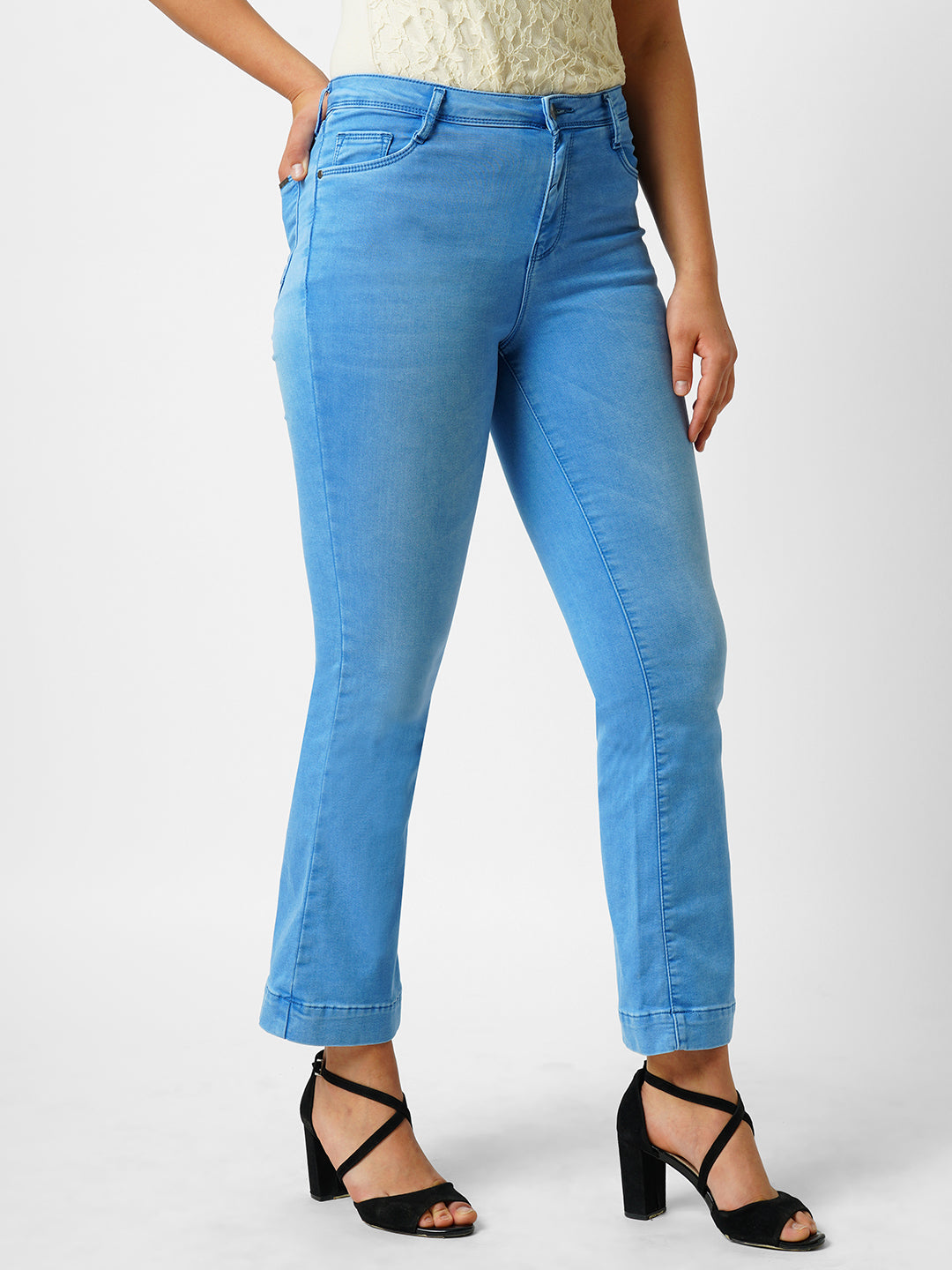 Women High-Rise Mini Flare Jeans