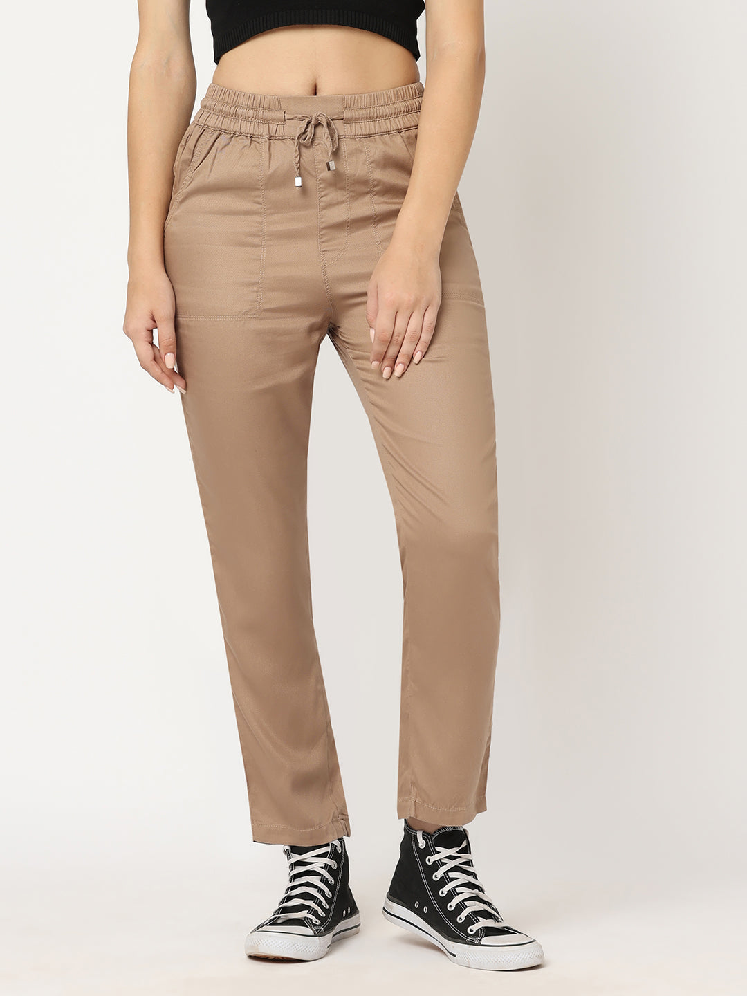 Buy KRAUS Black Solid Viscose Wide Fit Women's Casual Pants | Shoppers Stop