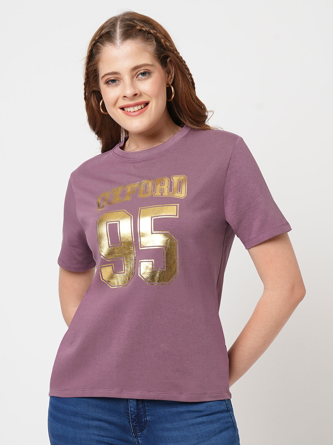 Women Slim Fit  Mouve Boxy  Graphic Tees