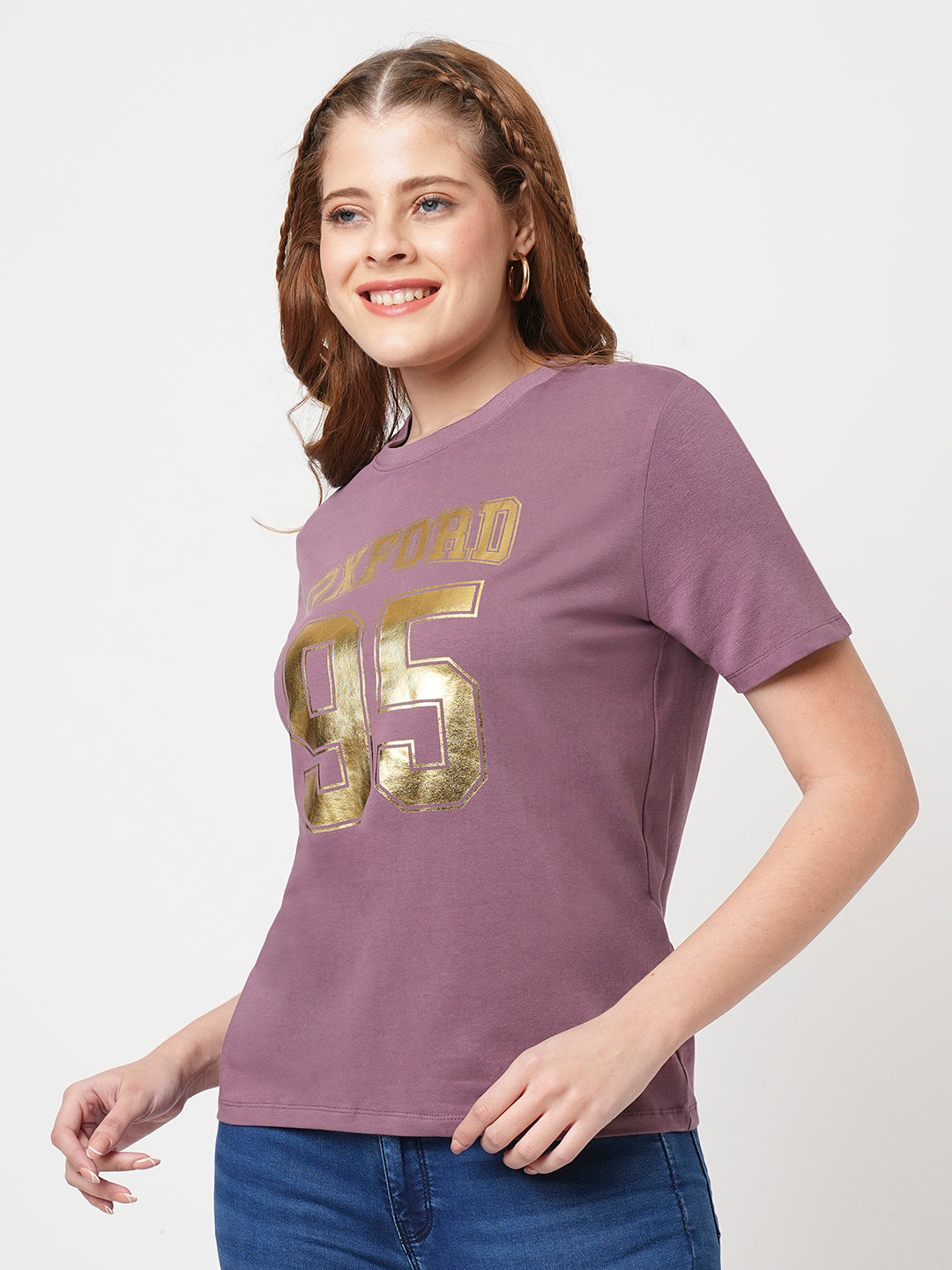 Women Slim Fit  Mouve Boxy  Graphic Tees