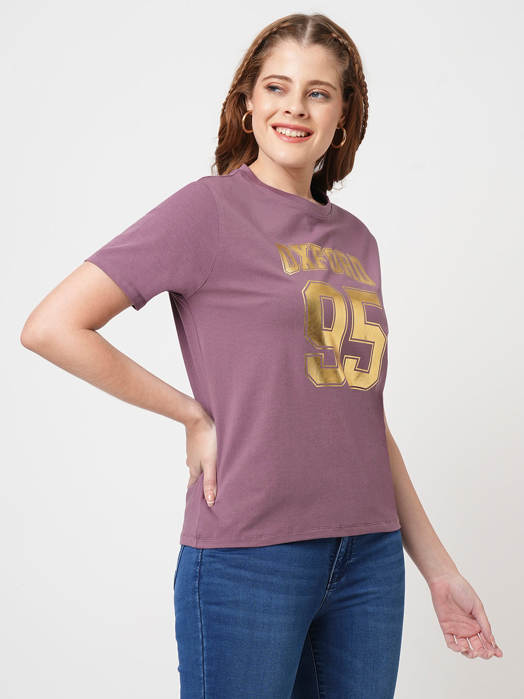 Women Slim Fit  Mouve Boxy  Graphic Tees