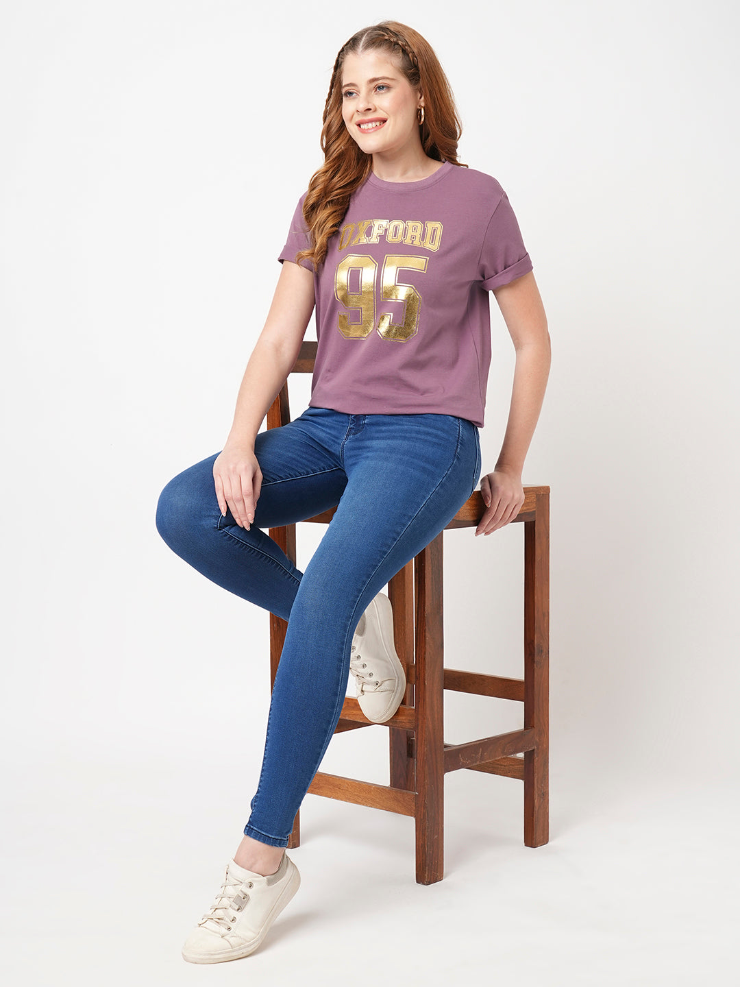 Women Slim Fit  Mouve Boxy  Graphic Tees