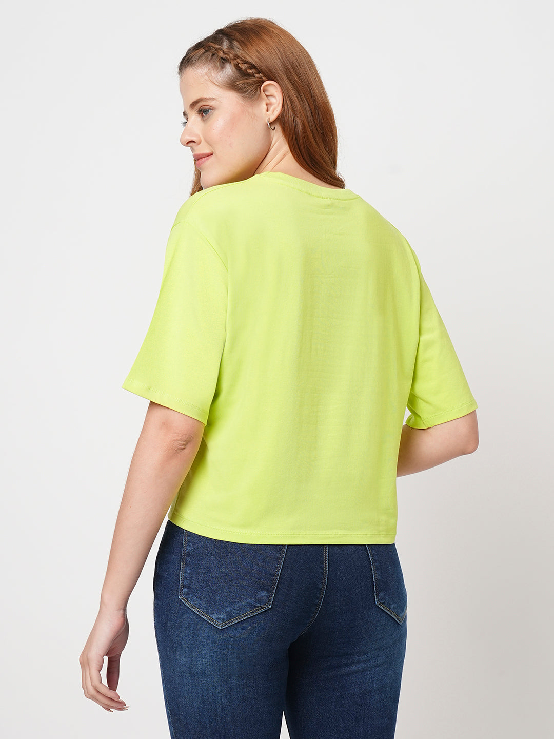 Women Slim Fit  Lime Crop  Graphic Tees