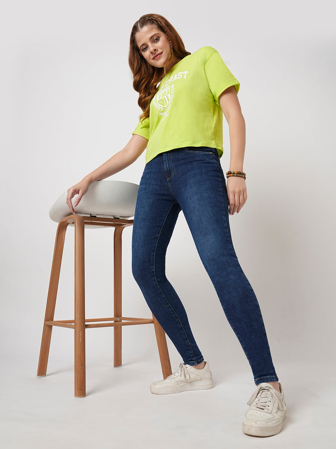 Women Slim Fit  Lime Crop  Graphic Tees