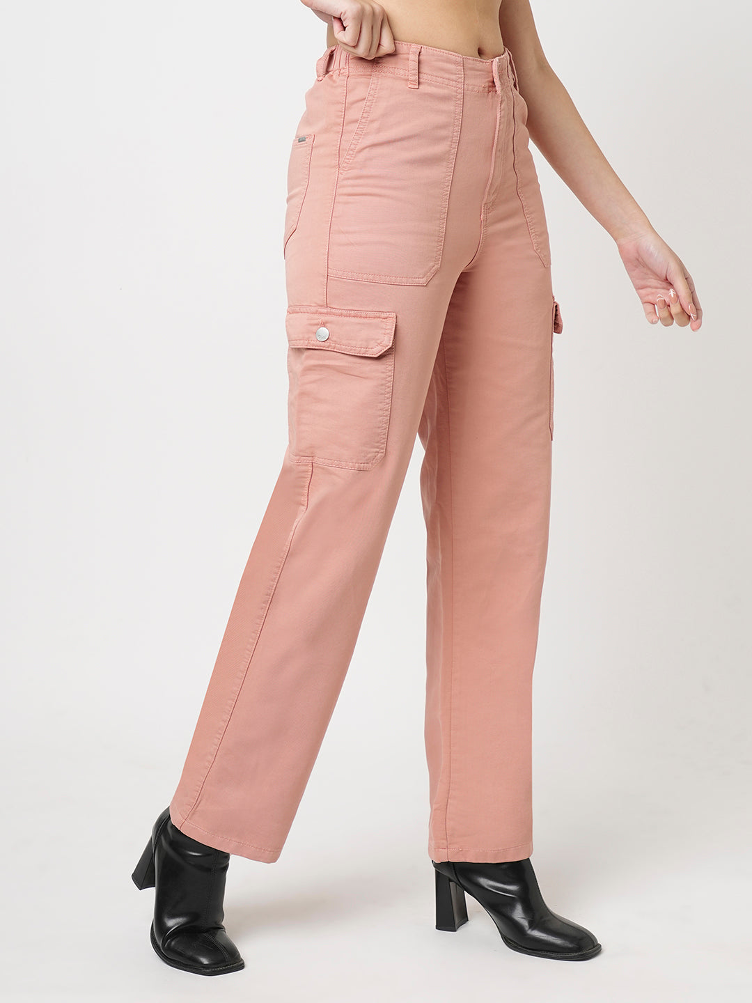 Women Blush Pink High-Rise Cargo