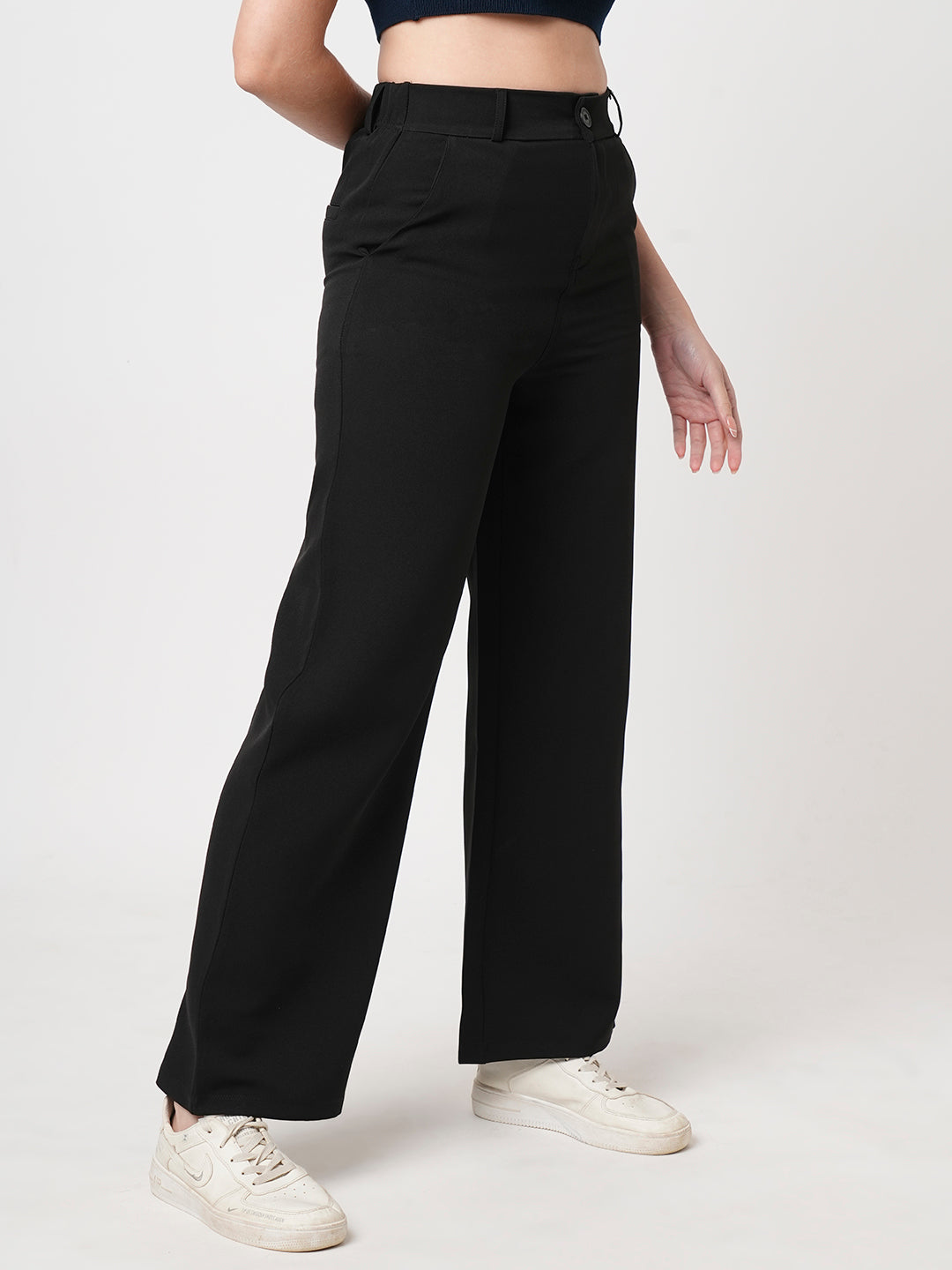 Women Black Mid-Rise Wide Leg Trouser