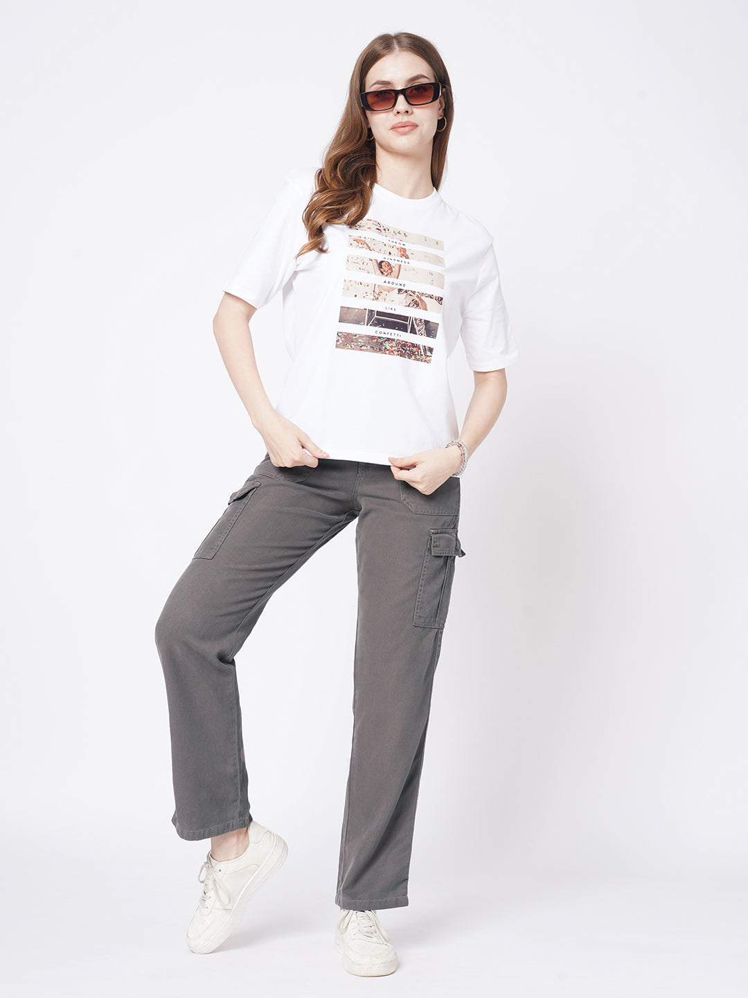 Women Grey High-Rise Cargo