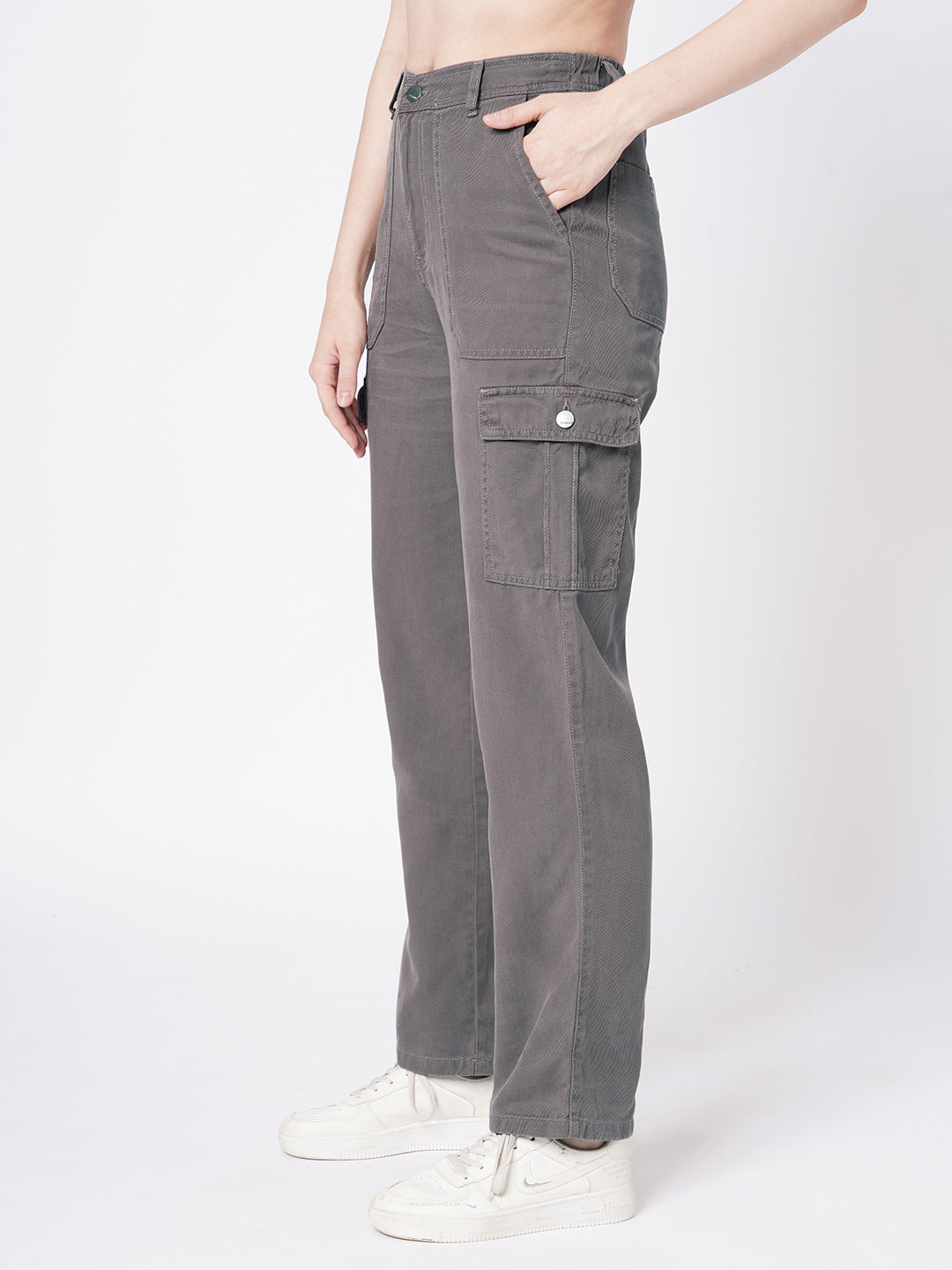 Women Grey High-Rise Cargo