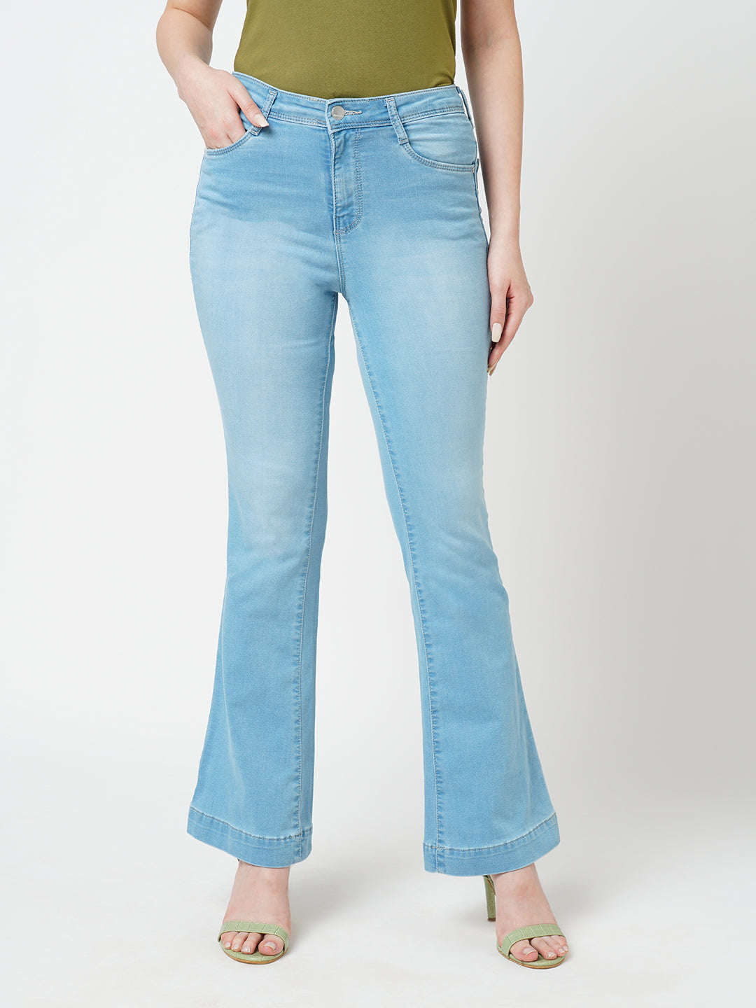 Buy Women Light Blue K5094 High Rise Mini Flare Jeans