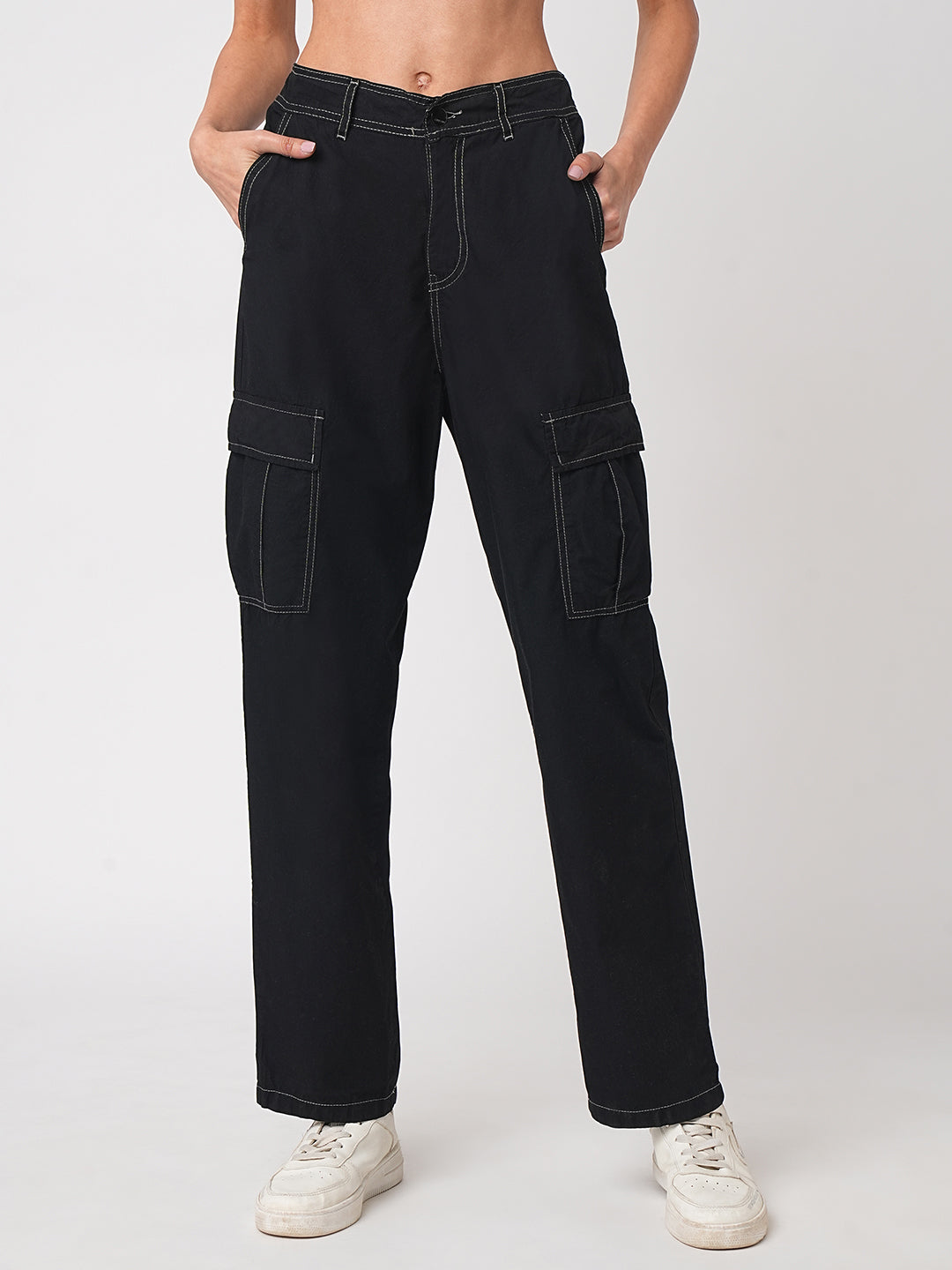 Women Black High-Rise Cargo