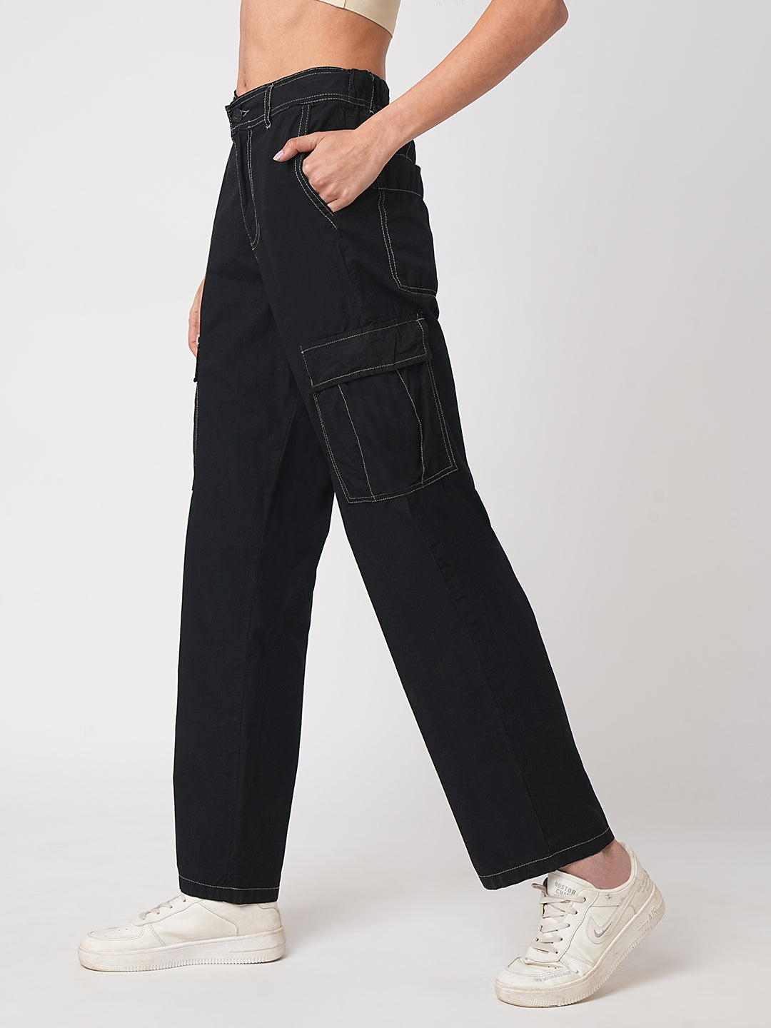 Women Black High-Rise Cargo