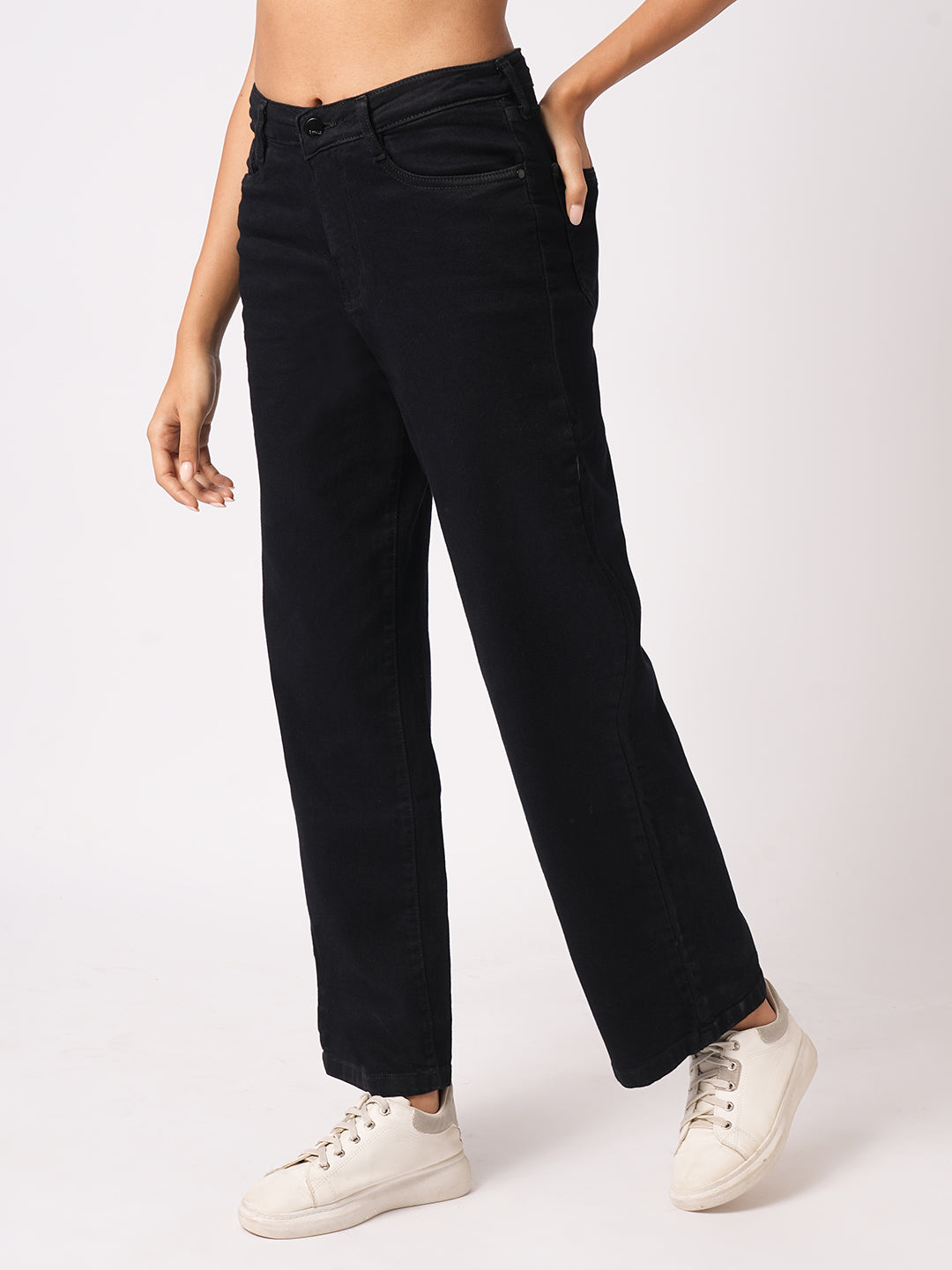 Buy Women Jet Black High Rise Wide Leg Jeans Kraus Jeans