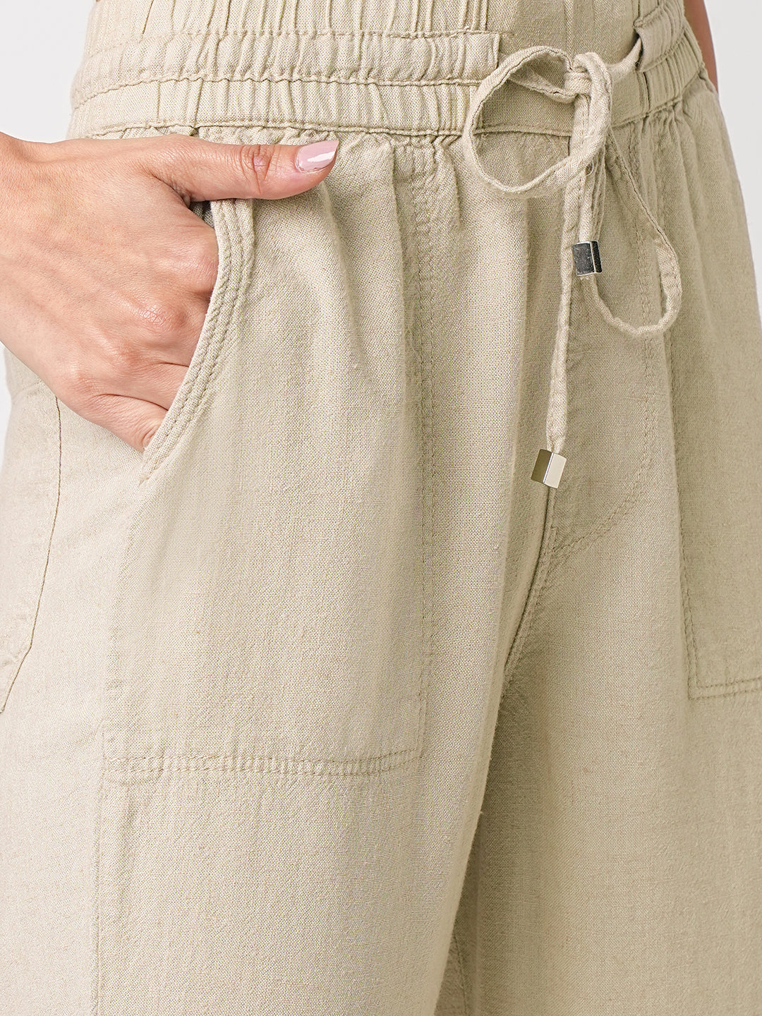 Women Oatmilk High-Rise Paper Bag Pants