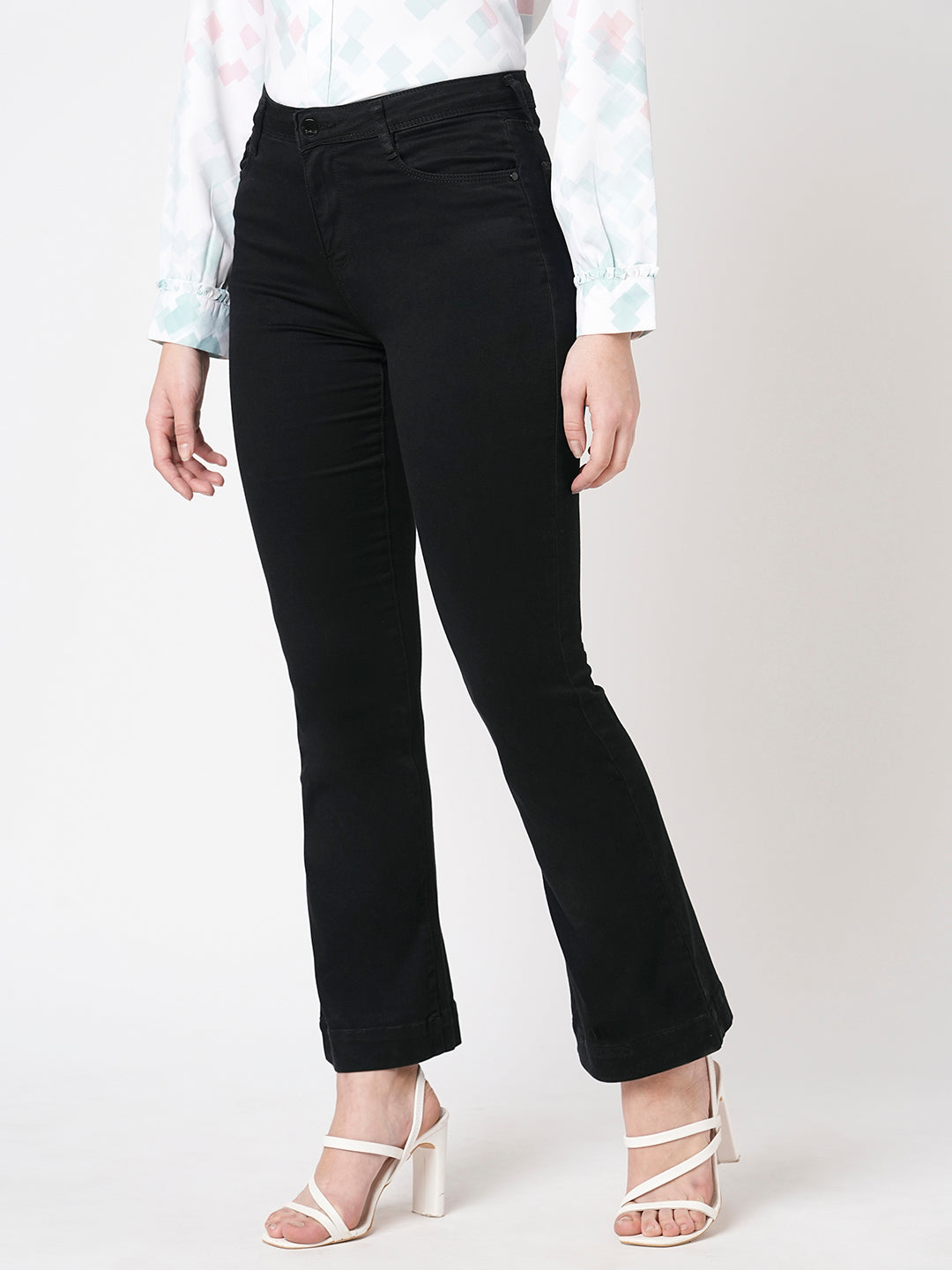 Women High-Rise Mini Flare Jeans