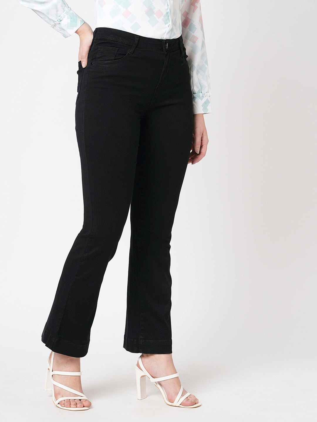 Women High-Rise Mini Flare Jeans