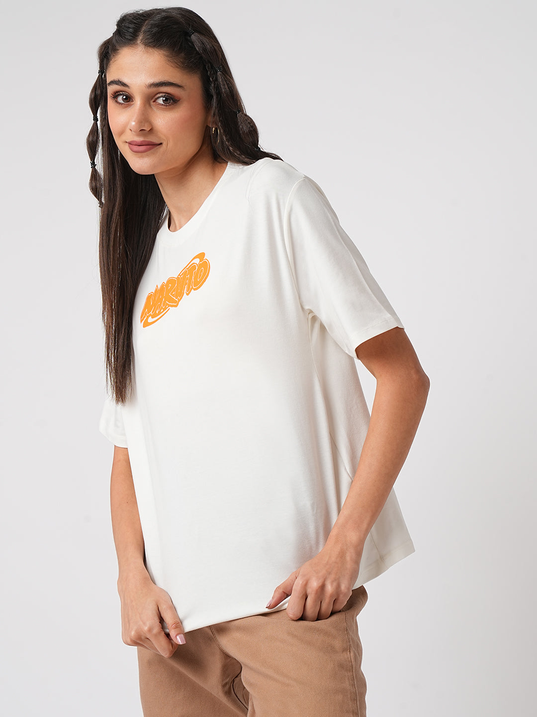 Women Naruto Chest Printed Boxy T-Shirt