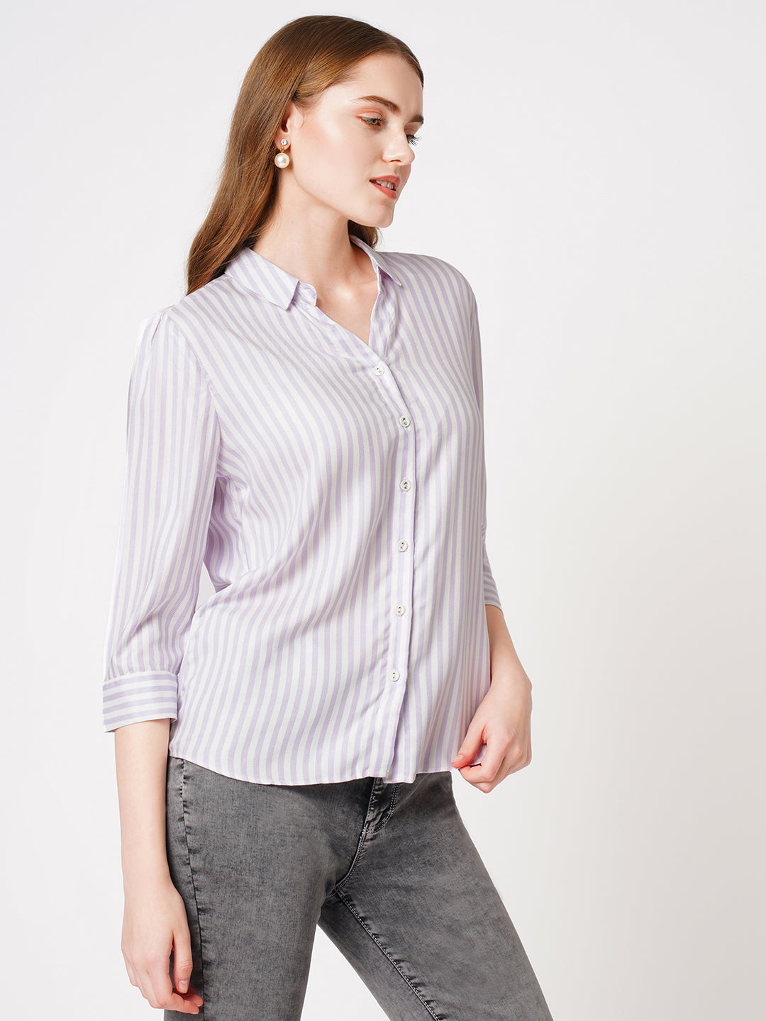 Women Stripe Casual Slim Fit Shirt