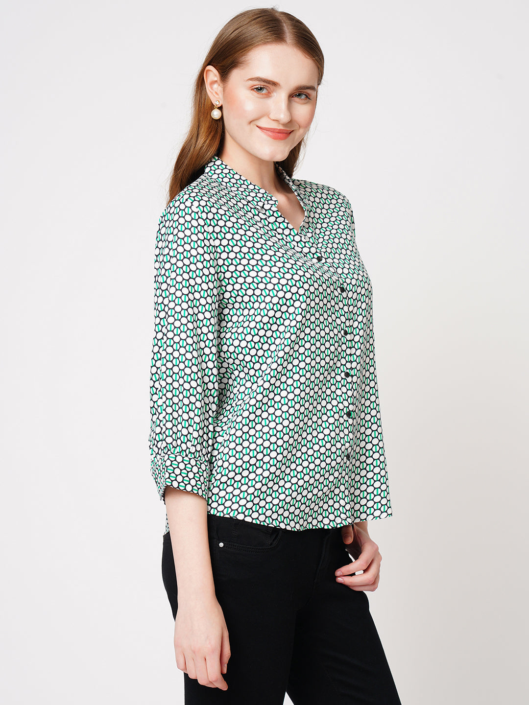 Women Geometric Print Slim Fit Casual Shirt