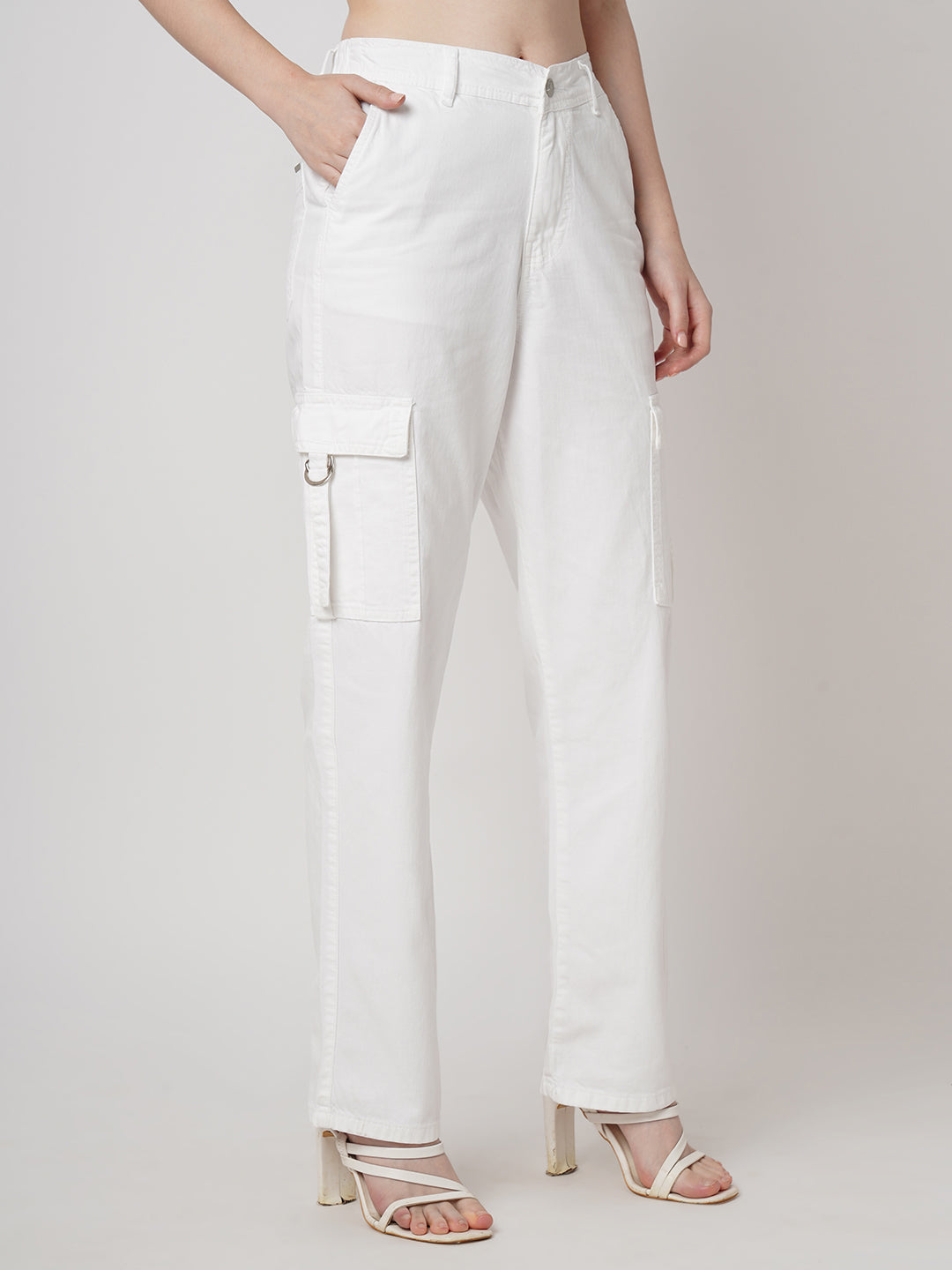 Women White High-Rise Cargo