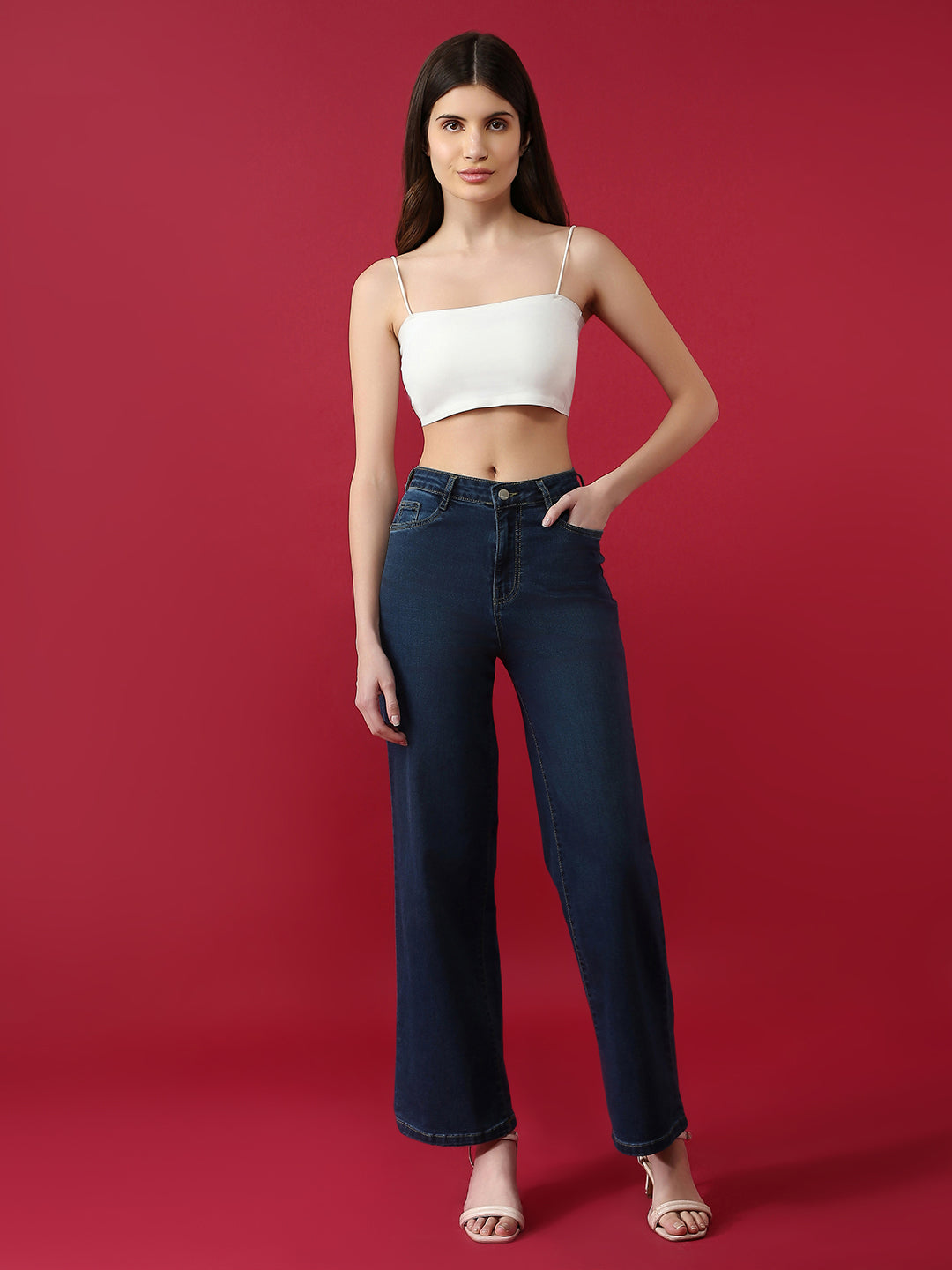 Women High Rise Wide Leg Jeans