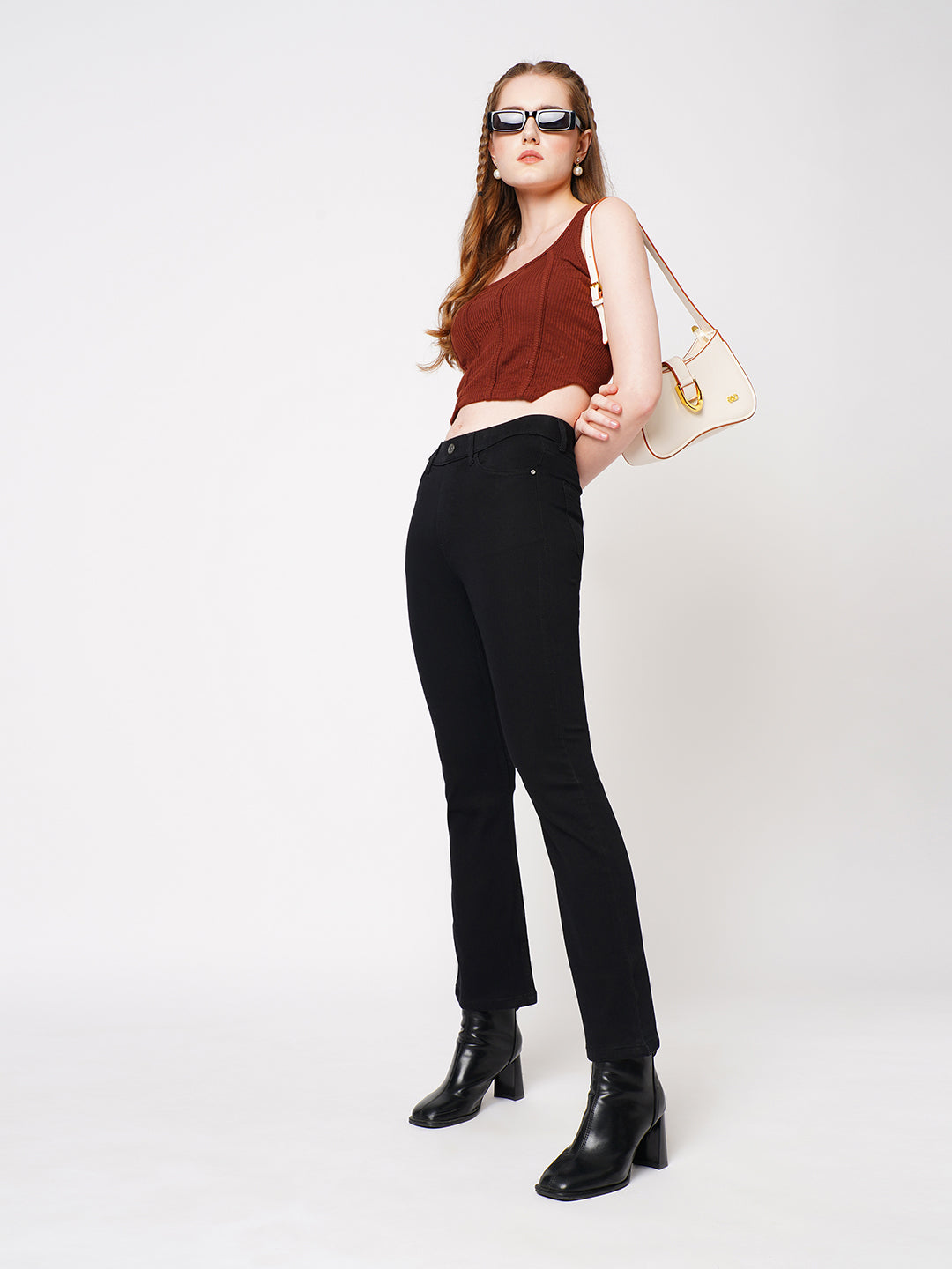 Women High-Rise Mini Flare Jeans