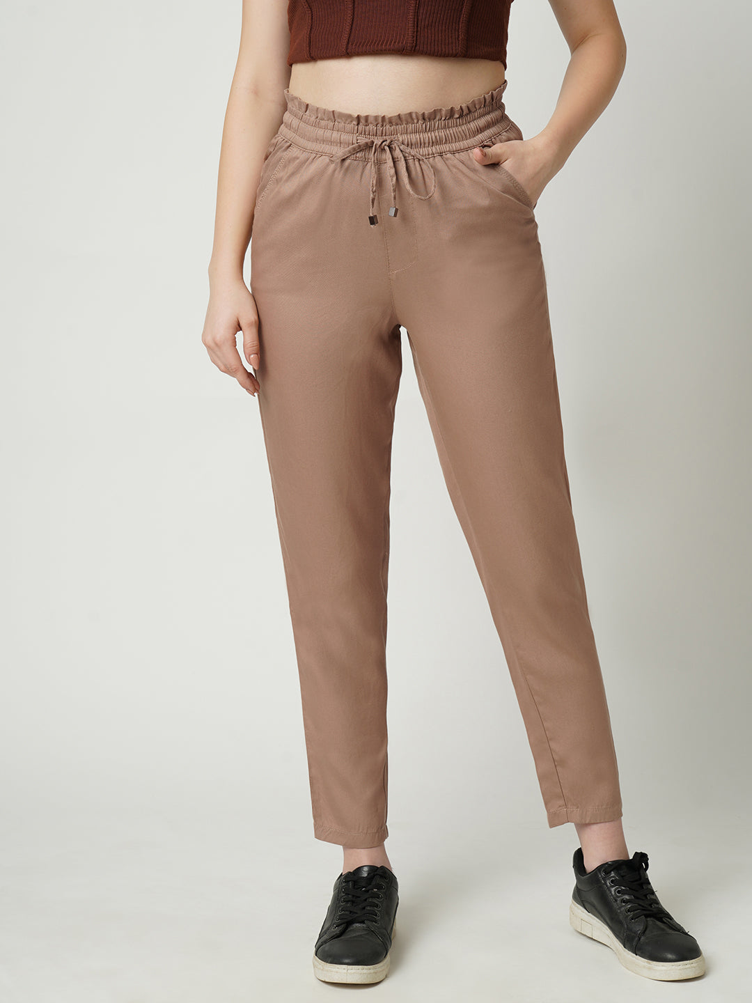 Buy KRAUS Pink Solid Skinny Fit Tencel Womens Casual Trousers | Shoppers  Stop