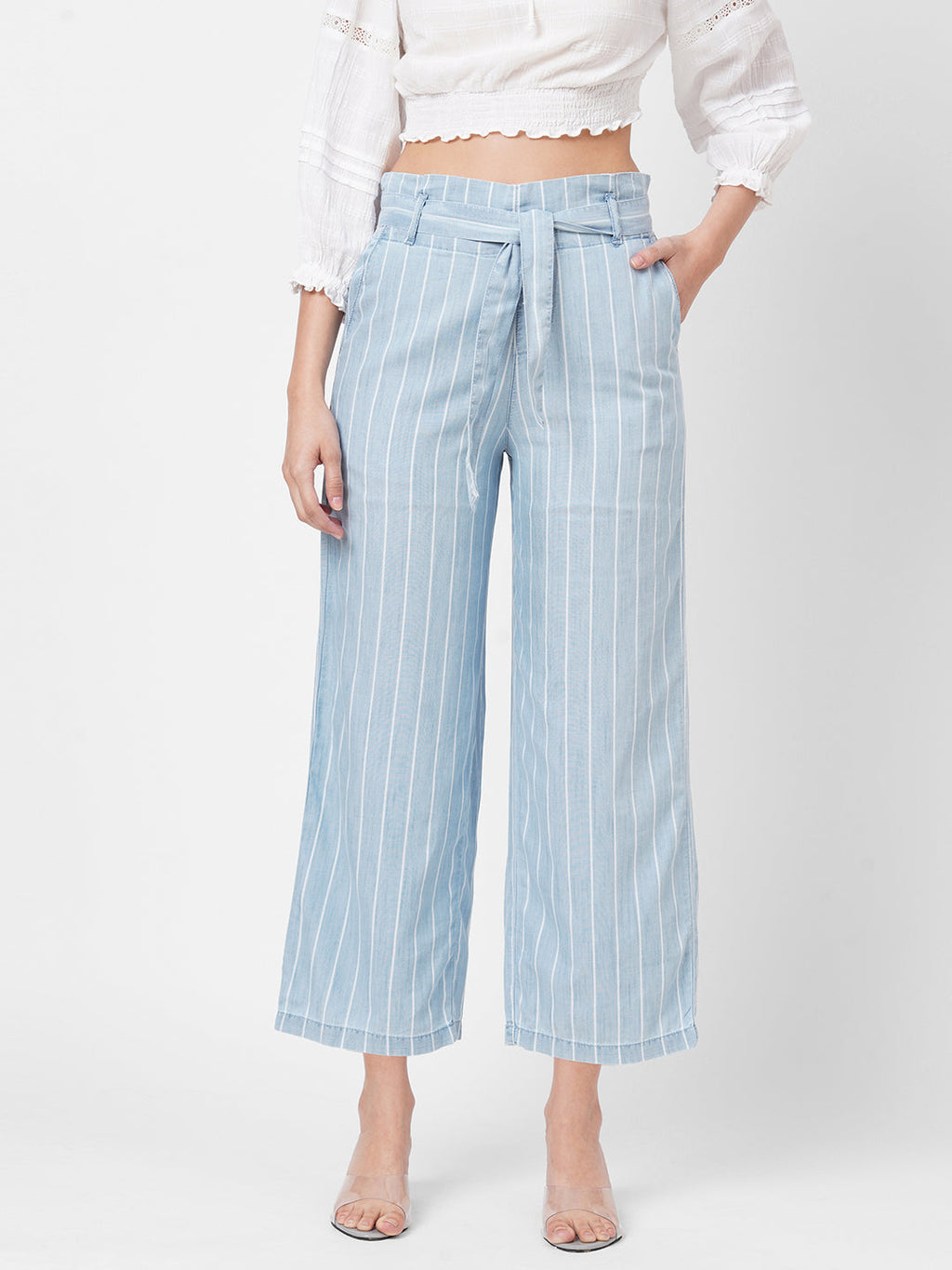 Buy High-Rise Paper Bag Culottes - Light Blue | Kraus Jeans